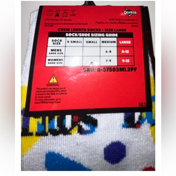 Doritos Odd Sox Crew Socks 2 Pair Men 8-12 W 9-13 Red White w Logo Chips Snacks - Picture 4 of 9